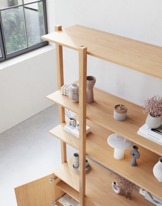 Wandkast Sento Elegant, Ruim en Functioneel dat is deze moderne eiken wandkast. Deze kast combineert design en praktisch nut.